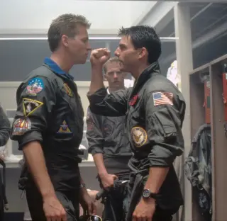 Scene from Top Gun showing two pilots facing off.
