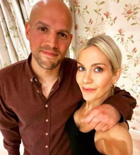 Kate Lawler and her fiancé announcing her pregnancy.