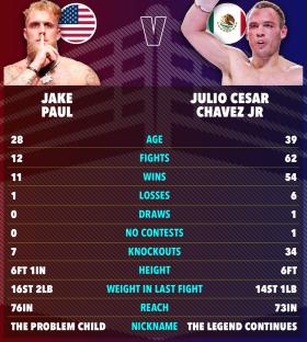 Comparison of Jake Paul and Julio Cesar Chavez Jr. boxing statistics.