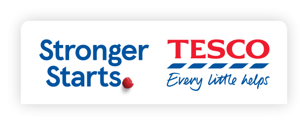 A sign that says Stronger Starts and Tesco Every Little Helps