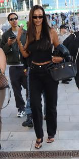 Maya Jama leaving Wembley Stadium after a soccer match.