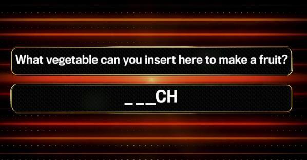 Screenshot of a game show question: