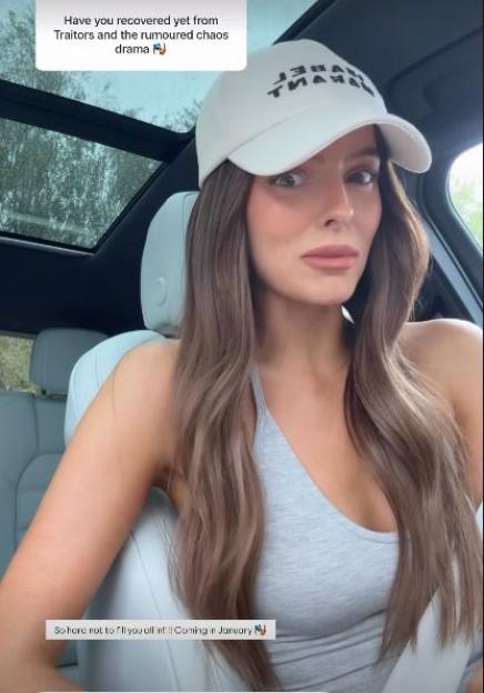 Maura Higgins in a car, discussing her role in The Traitors.