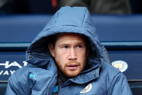 Kevin De Bruyne of Manchester City on the substitutes bench.