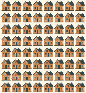 Illustration of a pattern of identical houses, with one different house circled.