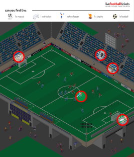 Illustration of a soccer field with hidden objects.