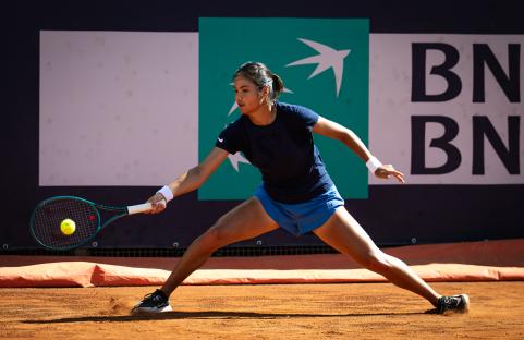 Emma Raducanu of Great Britain practicing tennis.