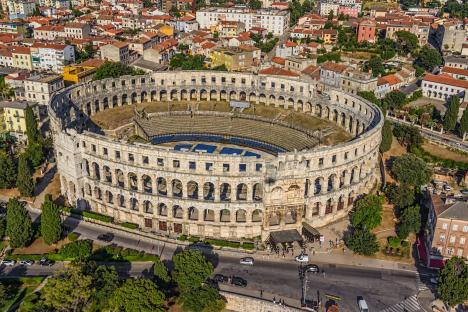 Aerial view of the Roman amphitheatre in Pula, Croatia.