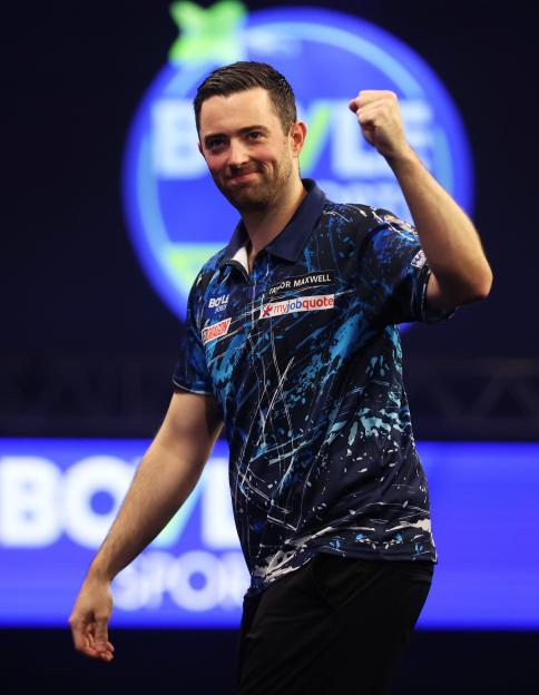 Luke Humphries celebrates during the Final match on day seven of the Boyle Sports World Grand Prix.