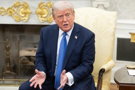 President Donald Trump speaking in the Oval Office.