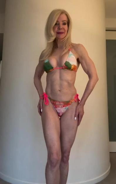 I’m a hot nan at 64 & I won’t stop posing in tiny gym tops – I love showing off in bikinis & would NEVER wear a swimsuit