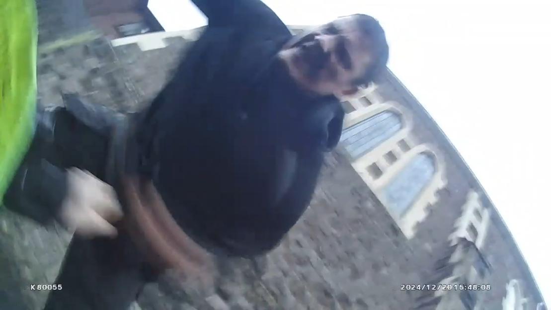 Bodycam footage of a man assaulting a police officer.
