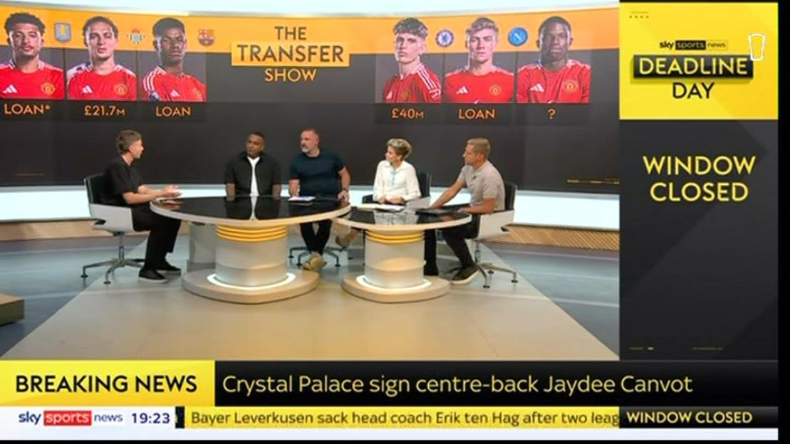 Panel discussion on Sky Sports News covering transfer deadline day.
