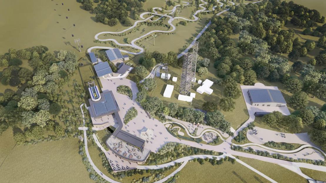 Illustration of Swansea's Kilvey Hill Skyline gondola and zipline attraction.