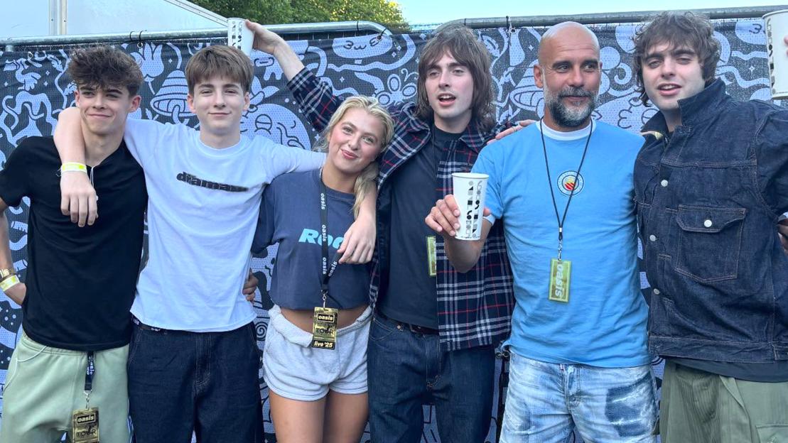 Pep Guardiola parties with the Gallagher brothers’ family backstage before Oasis comeback gig in Manchester