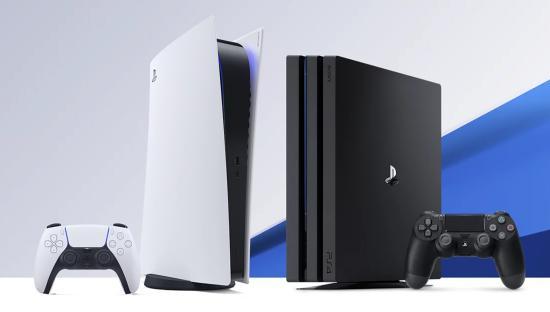 PS5 and PS4 consoles with controllers.