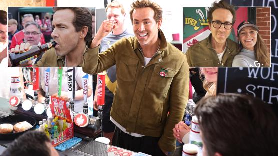 Ryan Reynolds serves drinks in Wrexham fanzone and gets on the beers as Hollywood star jets in for promotion party