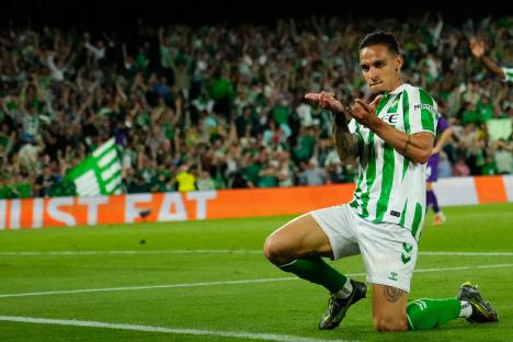 Antony, Betis and Brazil right winger, celebrating a goal.