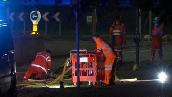 Grab from PA video of emergency services at the scene after a large fire broke out at Bicester Motion, the site of a former RAF base in Oxfordshire, with witnesses reporting loud explosions and thick black smoke billowing from the site. Some 10 fire and rescue crews are tackling the blaze in Bicester, which has prompted a major response and warnings for local residents to stay indoors. Picture date: Thursday May 15, 2025. PA Photo. See PA story FIRE Bicester. Photo credit should read: Jamie Lashmar/PA Wire