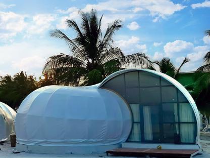 Dome-shaped bungalow on Bangaram Island, Lakshadweep, India.