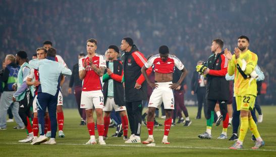 Editorial use only Mandatory Credit: Photo by Matt Impey/Shutterstock (15289021bo) Dejected Arsenal players after the game Paris Saint-Germain v Arsenal, Football, UEFA Champions League, Semi-Final 2nd Leg, Parc des Princes, Paris, France - 07/05/2025