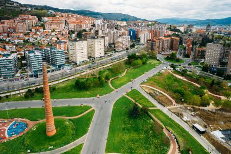 Aerial view of Etxebarria Park in Bilbao, Spain.