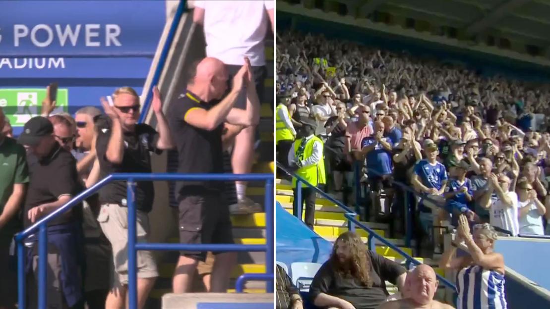 Moment Leicester fans applaud protesting Sheffield Wednesday supporters amid crisis club’s financial woes