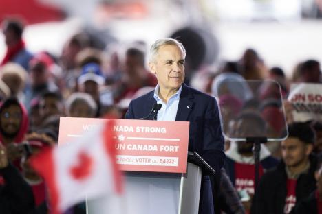 Mark Carney speaking at a campaign rally.