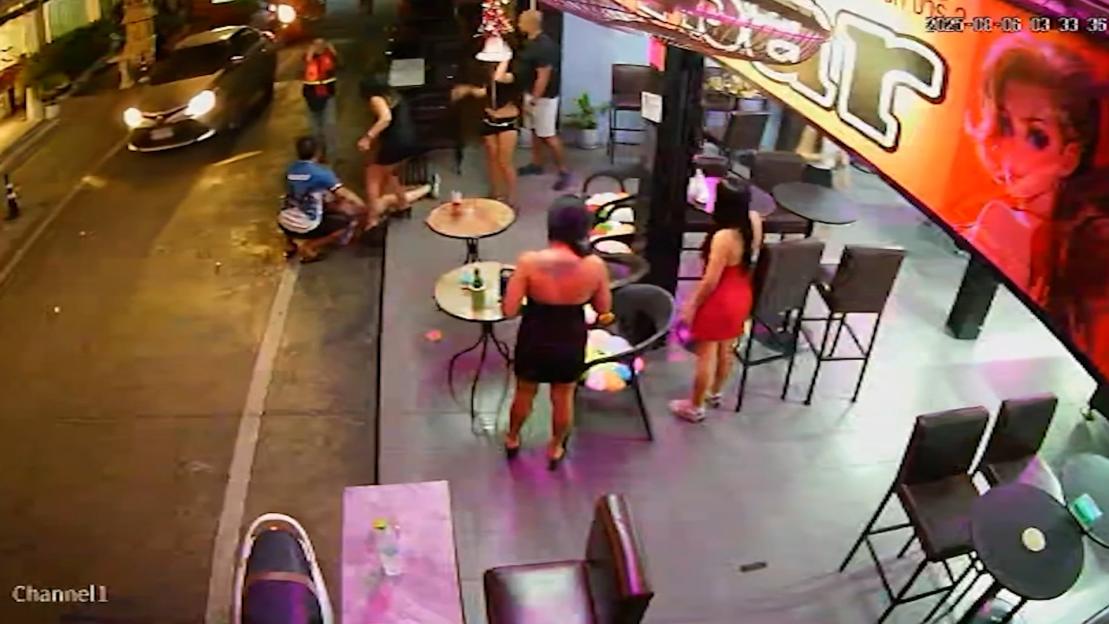 CCTV footage of a bar fight resulting in an injured man.