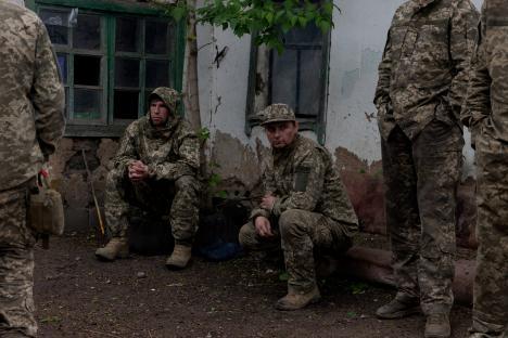Ukrainian soldiers resting during a break.