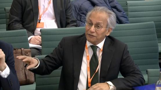 Screen grab of BBC chairman Samir Shah at the House of Commons Culture, Media and Sport Committee.