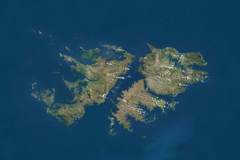An image collage containing 1 images, Image 1 shows Satellite image of the Falkland Islands