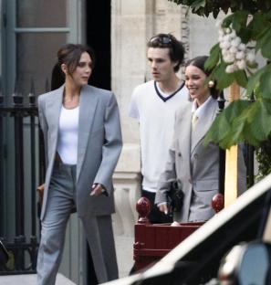 The Beckham family arriving at a hotel.