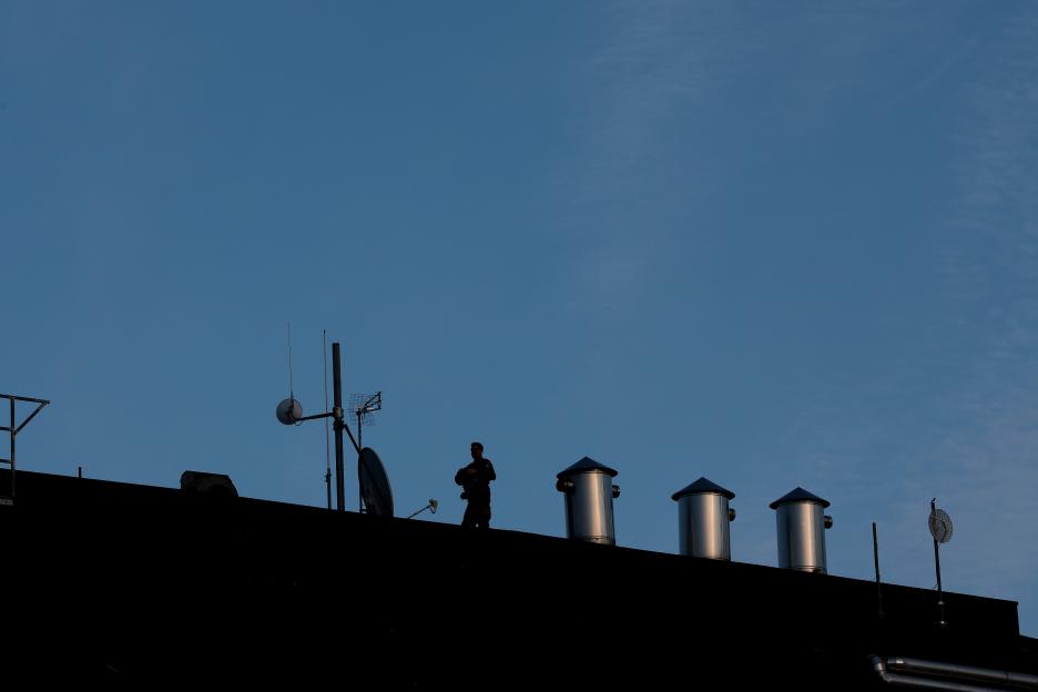 Security on the stadium roof.