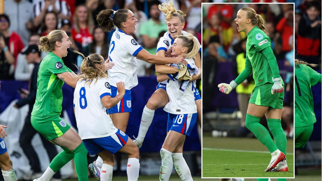 Lionesses heroes in wild celebrations on pitch after Chloe Kelly and Hannah Hampton’s Euro 2025 penalty heroics