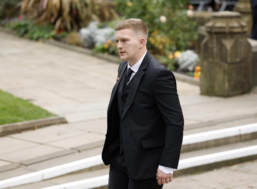 Campbell Hatton arrives to attend the funeral of his father, Ricky Hatton.