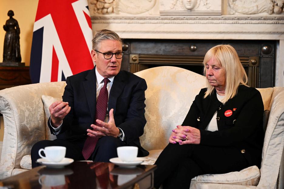 British Prime Minister Keir Starmer meeting Margaret Aspinall at 10 Downing Street.