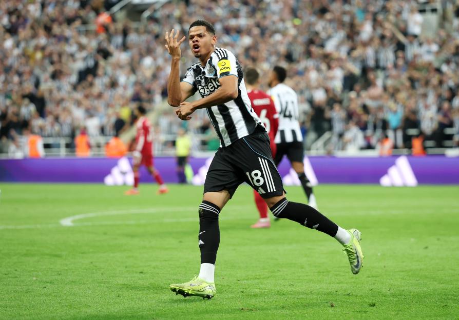 William Osula of Newcastle United celebrating a goal.