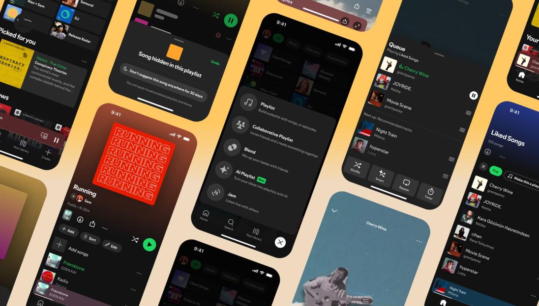 Screenshots of the Spotify mobile app interface.