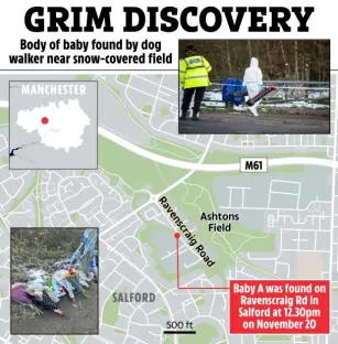 Map showing location where a baby's body was found in Salford.