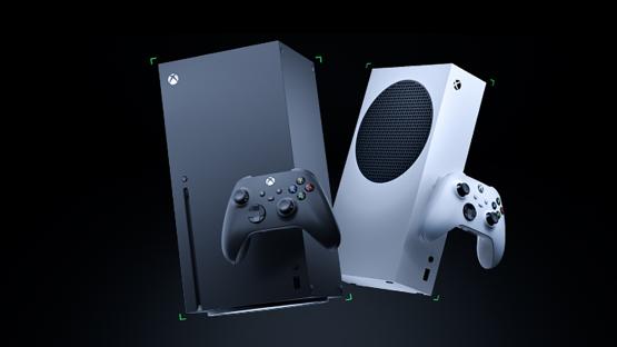 Xbox Series X consoles with controllers.