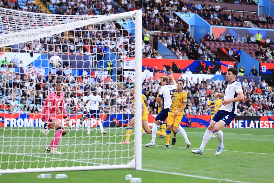 Andorra conceding a goal during a soccer match.