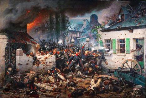 Painting of the Prussian attack on Plancenoit during the Battle of Waterloo.