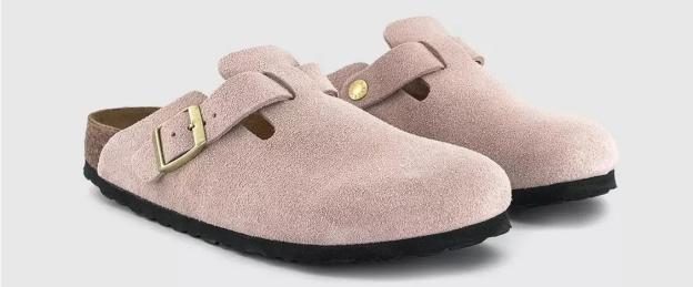Pair of pink suede clogs.