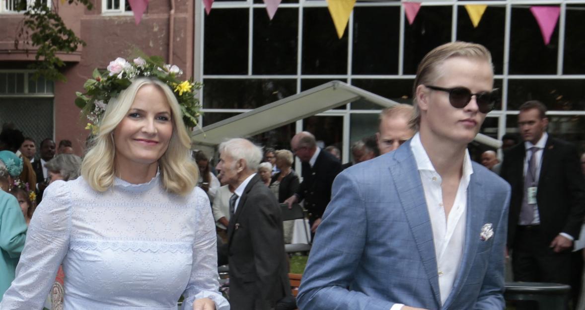 Picture taken on June 23, 2016 in Trondheim, Norway, shows Marius Borg Høiby next to his mother Norwegian Crown Princess Mette-Marit as they attend a garden party. The 27-year-old son of Norwegian Crown Princess Mette-Marit was arrested at the weekend on suspicion of assaulting a woman, police said on August 7, 2024. Mette-Marit's son Marius Borg Hoiby was born in 1997 from a relationship prior to her 2001 marriage to Norway's future king Crown Prince Haakon. (Photo by Lise Åserud / NTB / AFP) / Norway OUT (Photo by LISE ASERUD/NTB/AFP via Getty Images)