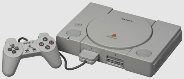 Illustration of a grey PlayStation console and controller.