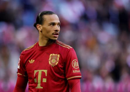 Leroy Sané of Bayern Munich in a red jersey.
