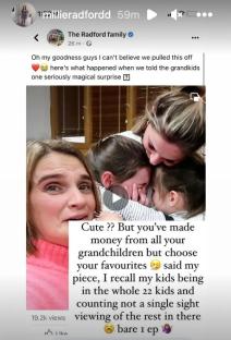 Screenshot of a social media post showing a woman embracing her grandchildren, with text expressing mixed feelings about the situation.