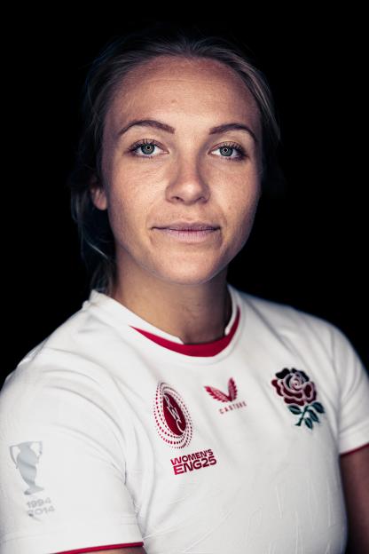 Portrait of Zoe Aldcroft, England Women's Rugby player.
