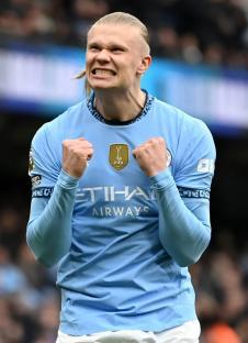 Erling Haaland of Manchester City celebrating a goal.